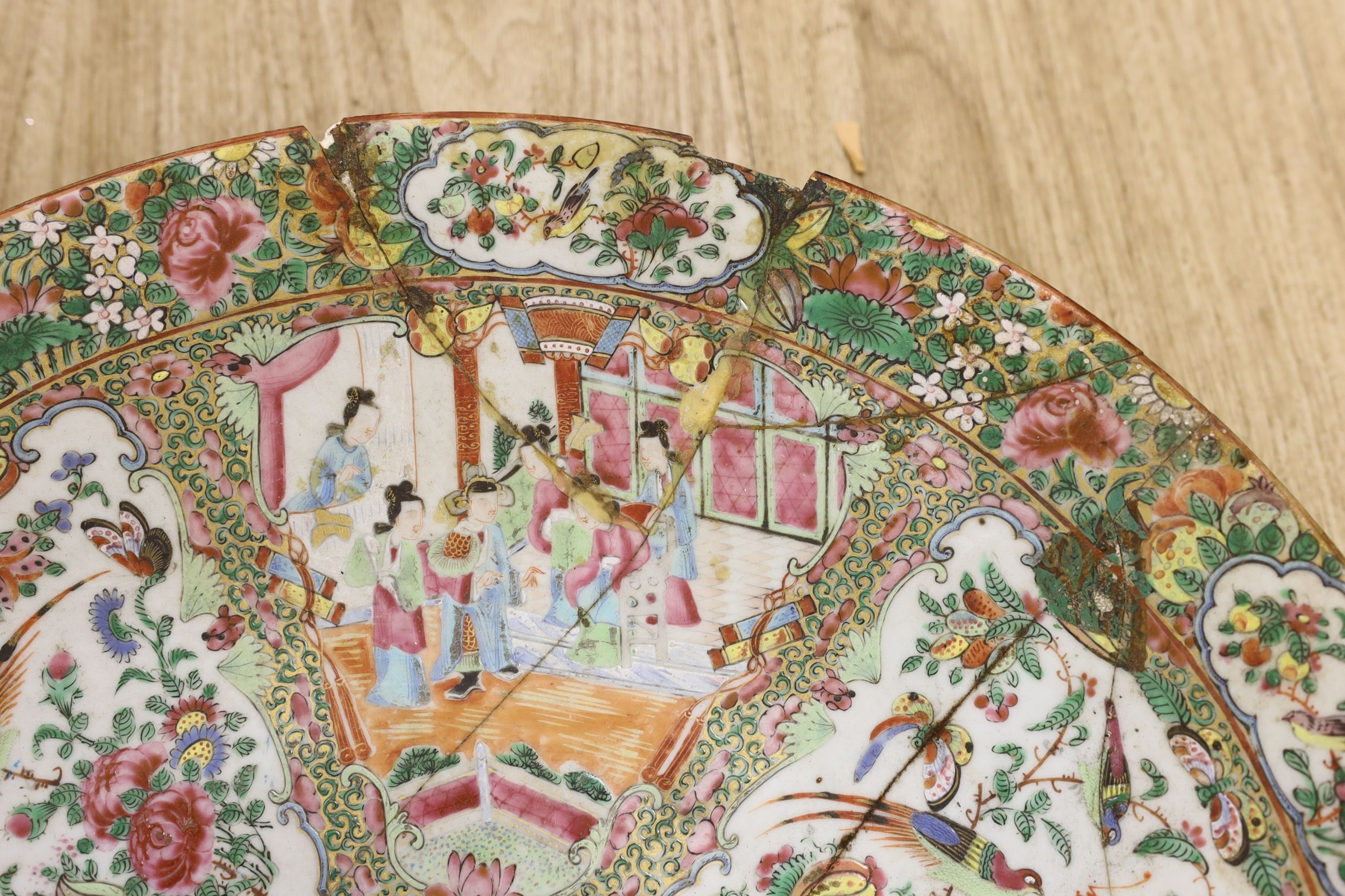 A Chinese famille charger, three vases and a plate, together with other Chinese and Japanese ceramics (13 items), Charger 48 cms diameter